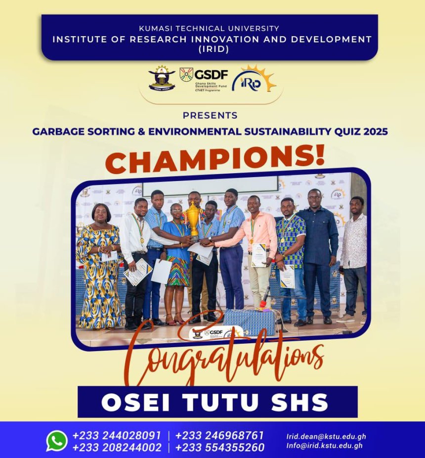 OTSHS Crowned Champions in Environmental Sustainability Quiz at Kumasi Technical University